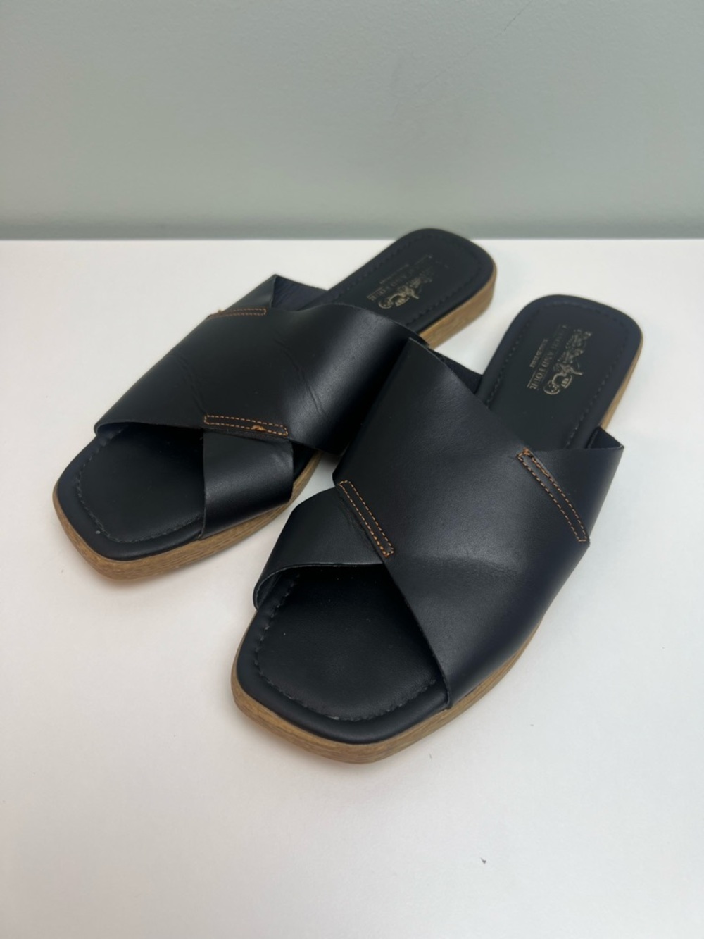 Coach And Four Black Leather Slip On Slides Size 8 Made In Italy Casual Sandals